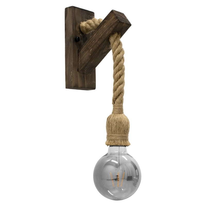 GloboStar® VANITY 00878 Vintage Επιτοίχιο Φωτιστικό Απλίκα Μονόφωτο 1 x E27 IP20 Καφέ Ξύλο με Μπεζ Σχοινί - Μ7 x Π15 x Υ30cm