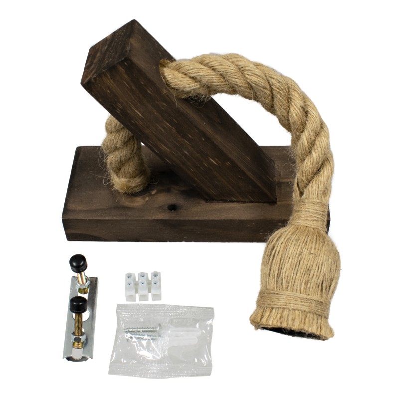 GloboStar® VANITY 00878 Vintage Επιτοίχιο Φωτιστικό Απλίκα Μονόφωτο 1 x E27 IP20 Καφέ Ξύλο με Μπεζ Σχοινί - Μ7 x Π15 x Υ30cm