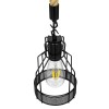 GloboStar® MASON 00881 Vintage Κρεμαστό Φωτιστικό Ανάρτηση Μονόφωτο 1 x E27 IP20 Μαύρο Μέταλλο με Μπεζ Σχοινί - Μ15 x Π15 x Υ24cm
