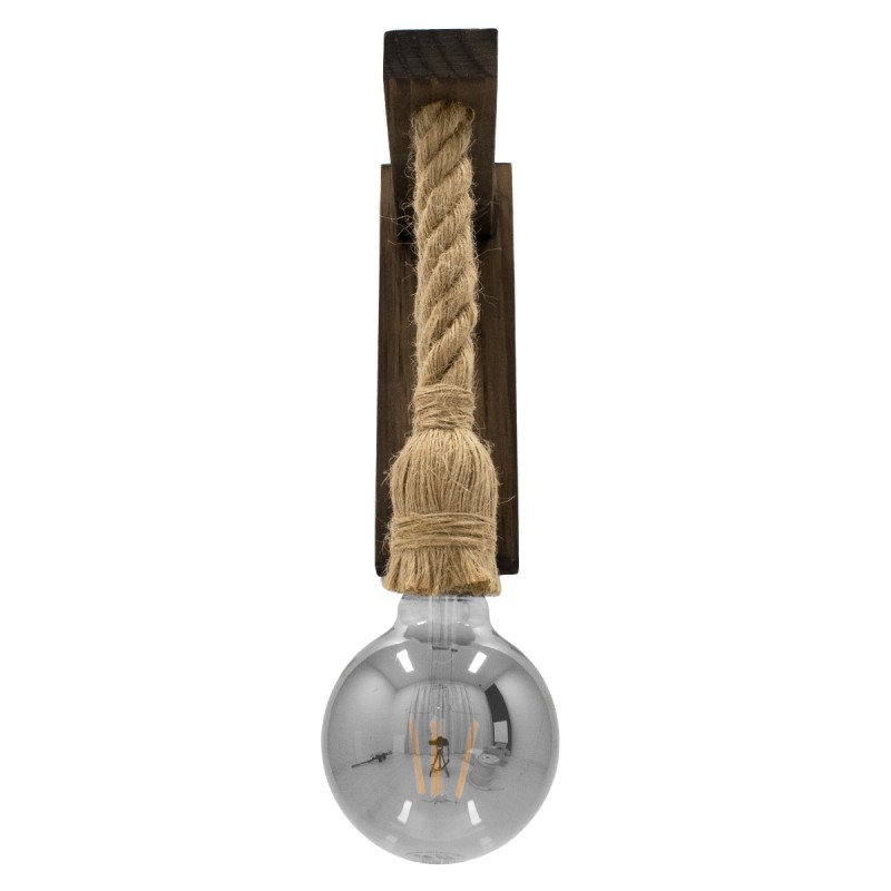 GloboStar® FLYN 00883 Vintage Επιτοίχιο Φωτιστικό Απλίκα Μονόφωτο 1 x E27 IP20 Καφέ Ξύλο με Μπεζ Σχοινί - Μ7 x Π19 x Υ28cm