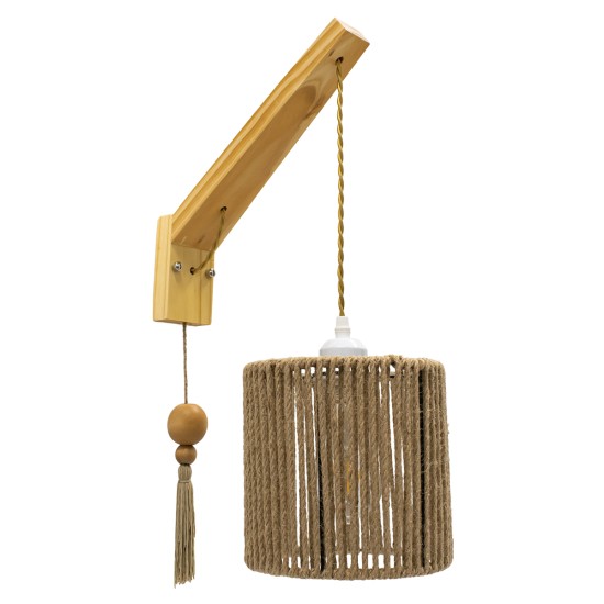 GloboStar® CASTI 00886 Vintage Επιτοίχιο Φωτιστικό Απλίκα Μονόφωτο 1 x E27 IP20 Μπεζ Ξύλο με Καφέ Σχοινί - Μ19 x Π35 x Υ85cm GloboStar® CASTI 00886 Vintage Επιτοίχιο Φωτιστικό Απλίκα Μονόφωτο 1 x E27 IP20 Μπεζ Ξύλο με Καφέ Σχοινί - Μ19 x Π35 x Υ85cm