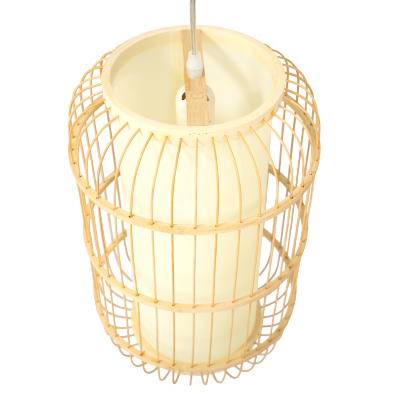 GloboStar® HIBISCUS 00893 Boho Κρεμαστό Φωτιστικό Ανάρτηση Μονόφωτο 1 x E27 IP20 Μπεζ Ξύλο - Μ25 x Π25 x Υ42cm