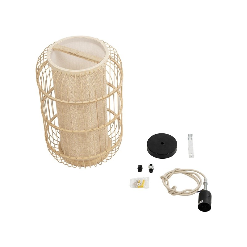 GloboStar® HIBISCUS 00893 Boho Κρεμαστό Φωτιστικό Ανάρτηση Μονόφωτο 1 x E27 IP20 Μπεζ Ξύλο - Μ25 x Π25 x Υ42cm