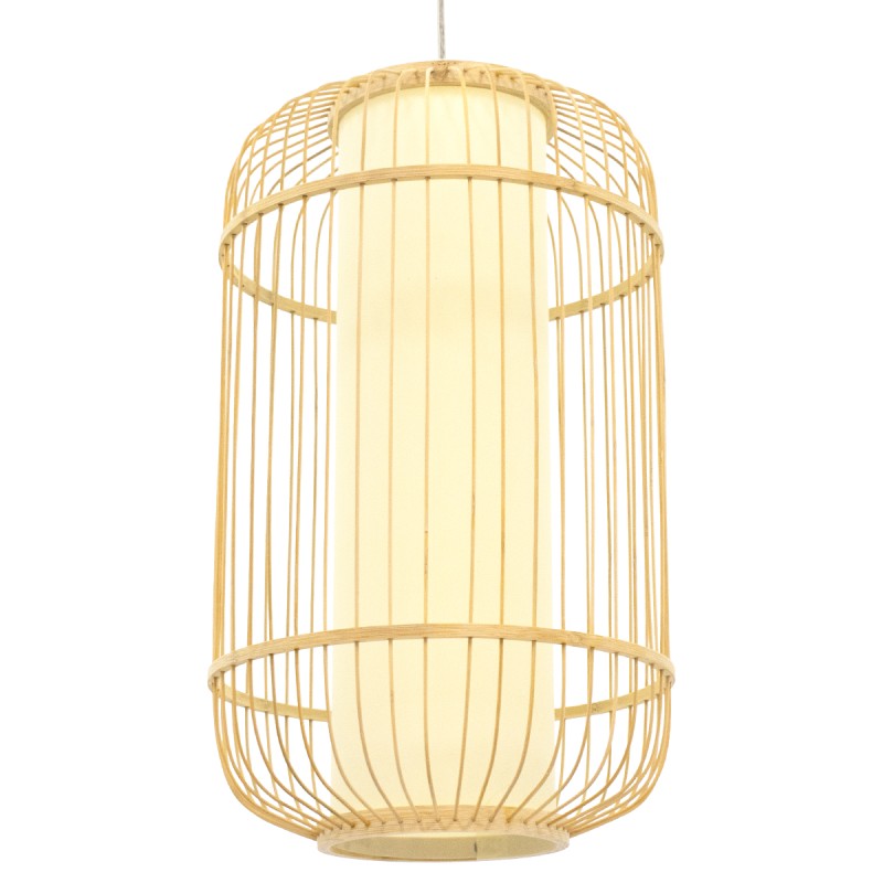 GloboStar® HIBISCUS 00894 Boho Κρεμαστό Φωτιστικό Πλέγμα Μονόφωτο 1 x E27 IP20 Μπεζ Ξύλο - Μ30 x Π30 x Υ50cm