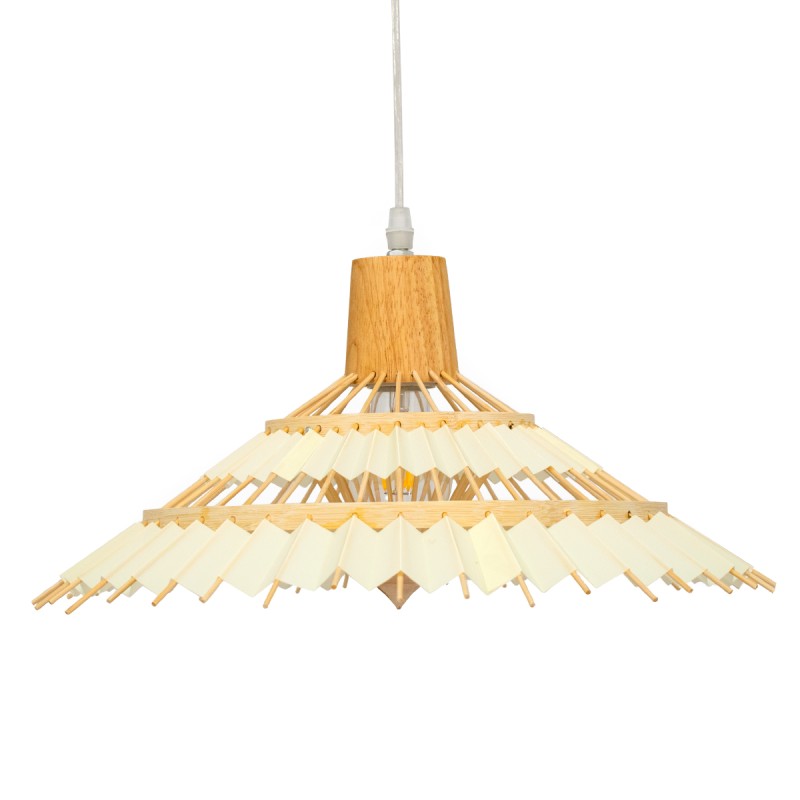 GloboStar® VENTALIA 00897 Boho Κρεμαστό Φωτιστικό Πλέγμα Μονόφωτο 1 x E27 IP20 Μπεζ Ξύλο - Μ40 x Π40 x Y22cm