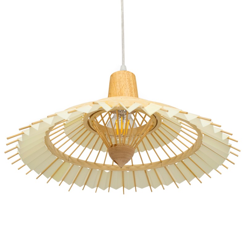 GloboStar® VENTALIA 00897 Boho Κρεμαστό Φωτιστικό Πλέγμα Μονόφωτο 1 x E27 IP20 Μπεζ Ξύλο - Μ40 x Π40 x Y22cm