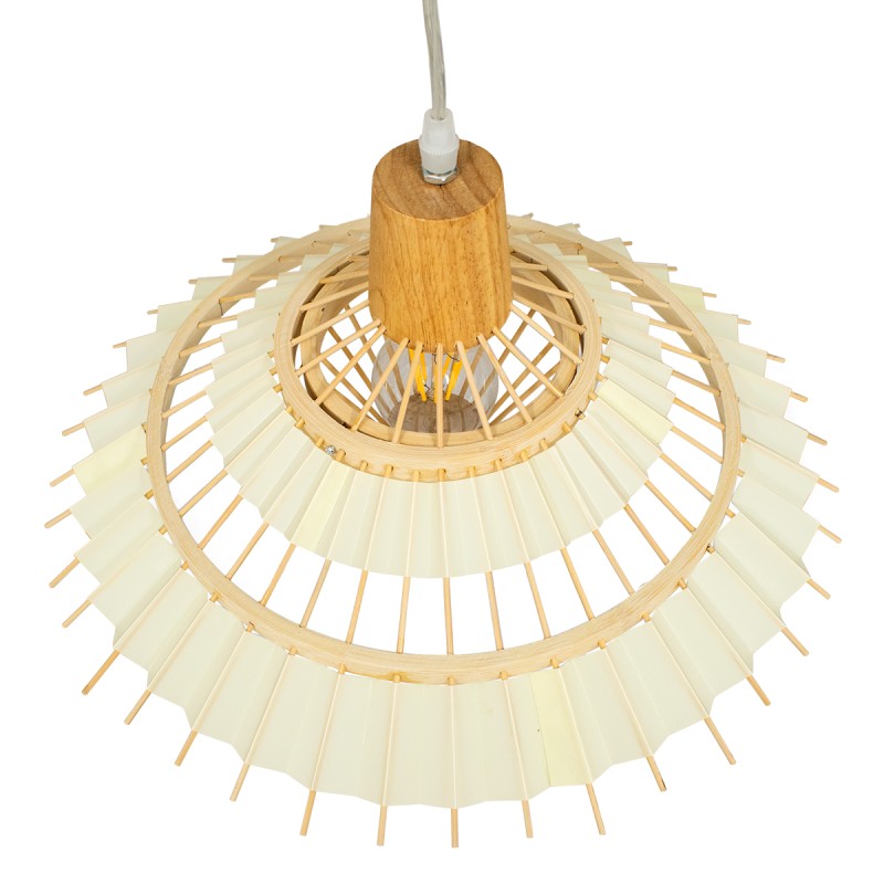 GloboStar® VENTALIA 00897 Boho Κρεμαστό Φωτιστικό Πλέγμα Μονόφωτο 1 x E27 IP20 Μπεζ Ξύλο - Μ40 x Π40 x Y22cm