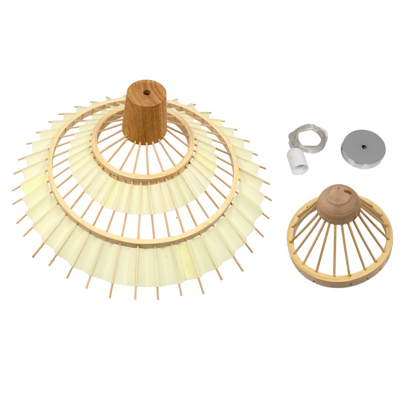 GloboStar® VENTALIA 00897 Boho Κρεμαστό Φωτιστικό Πλέγμα Μονόφωτο 1 x E27 IP20 Μπεζ Ξύλο - Μ40 x Π40 x Y22cm