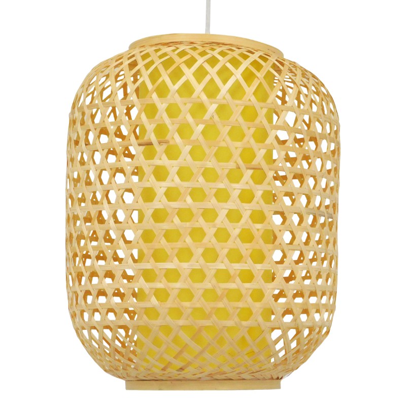 GloboStar® MAURITIUS 00899 Boho Κρεμαστό Φωτιστικό Ανάρτηση Μονόφωτο 1 x E27 IP20 Μπεζ Ξύλο - Μ30 x Π30 x Υ40cm