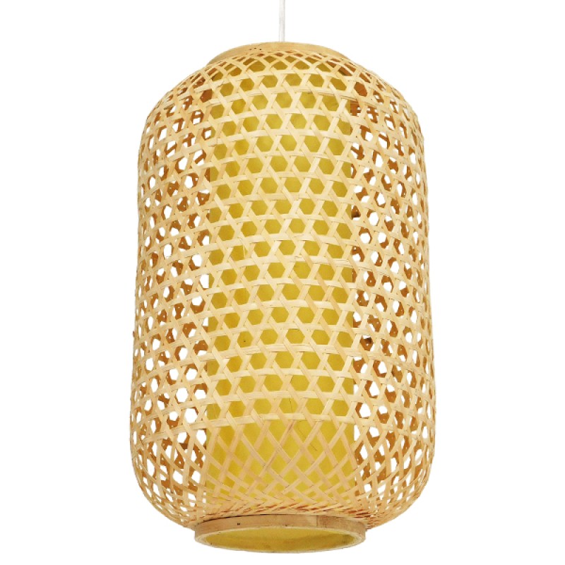 GloboStar® MAURITIUS 00900 Boho Κρεμαστό Φωτιστικό Πλέγμα Μονόφωτο 1 x E27 IP20 Μπεζ Ξύλο - Μ30 x Π30 x Υ50cm