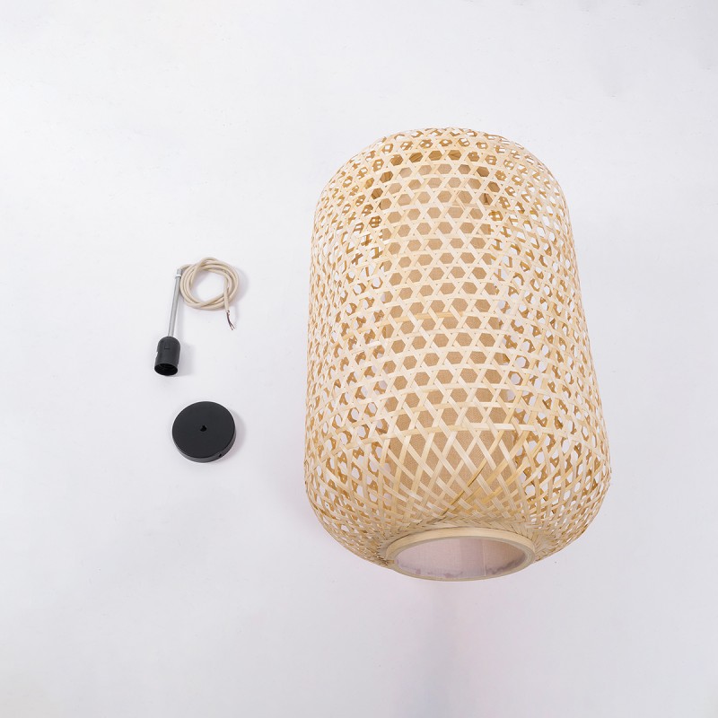 GloboStar® MAURITIUS 00901 Boho Κρεμαστό Φωτιστικό Ανάρτηση Μονόφωτο 1 x E27 IP20 Μπεζ Ξύλο - Μ40 x Π40 x Υ60cm