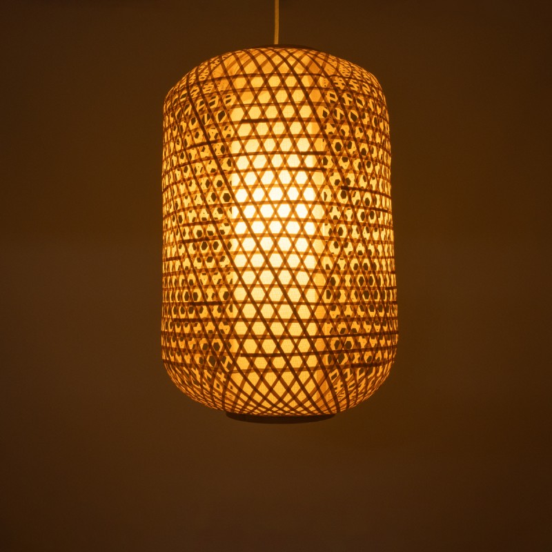 GloboStar® MAURITIUS 00901 Boho Κρεμαστό Φωτιστικό Ανάρτηση Μονόφωτο 1 x E27 IP20 Μπεζ Ξύλο - Μ40 x Π40 x Υ60cm