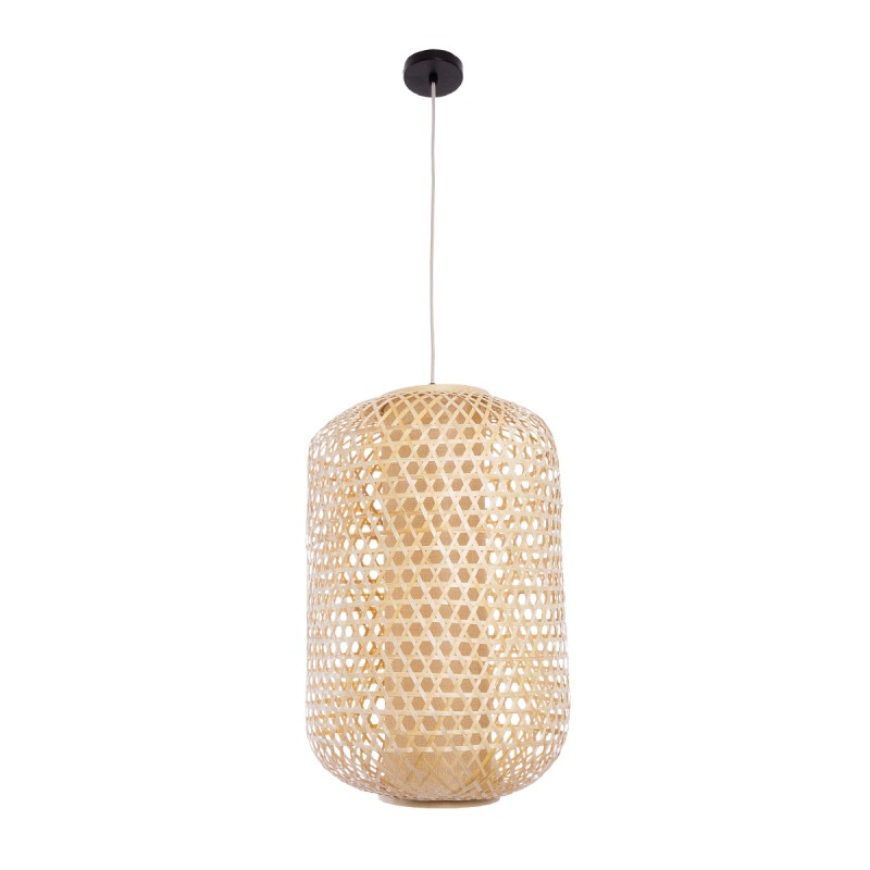 GloboStar® MAURITIUS 00901 Boho Κρεμαστό Φωτιστικό Ανάρτηση Μονόφωτο 1 x E27 IP20 Μπεζ Ξύλο - Μ40 x Π40 x Υ60cm