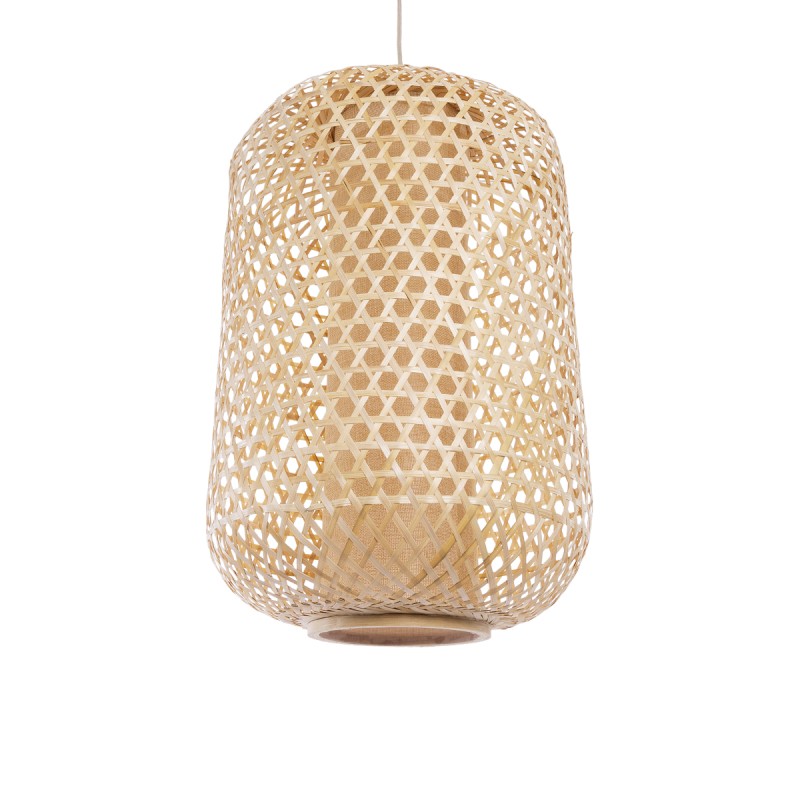 GloboStar® MAURITIUS 00901 Boho Κρεμαστό Φωτιστικό Ανάρτηση Μονόφωτο 1 x E27 IP20 Μπεζ Ξύλο - Μ40 x Π40 x Υ60cm