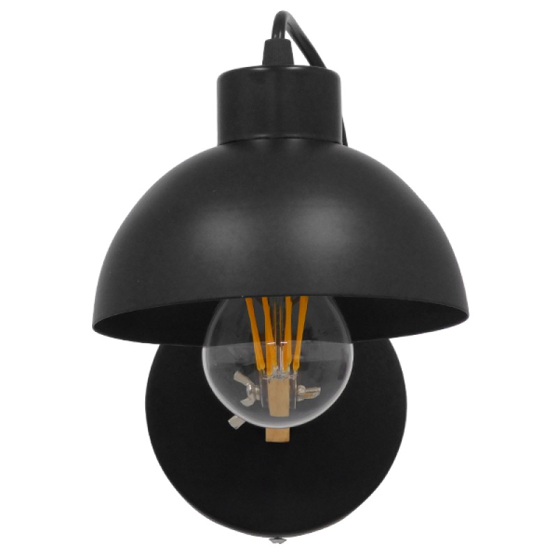 GloboStar® GRANT 00902 Μοντέρνο Επιτοίχιο Φωτιστικό Απλίκα Μονόφωτο 1 x E27 IP20 Μαύρο Μέταλλο με Μπεζ Ξύλο - Μ15 x Π36 x Υ12cm