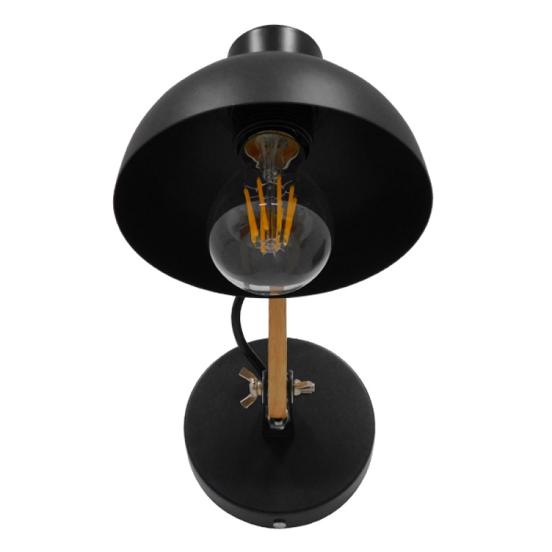 GloboStar® GRANT 00902 Μοντέρνο Επιτοίχιο Φωτιστικό Απλίκα Μονόφωτο 1 x E27 IP20 Μαύρο Μέταλλο με Μπεζ Ξύλο - Μ15 x Π36 x Υ12cm