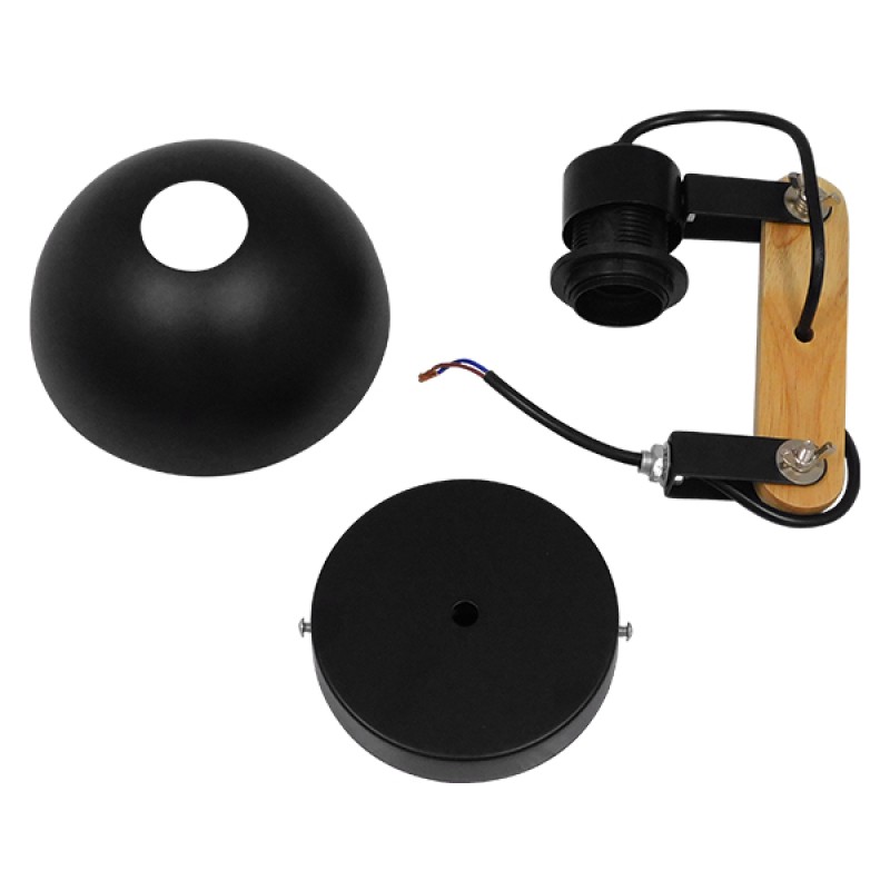 GloboStar® GRANT 00902 Μοντέρνο Επιτοίχιο Φωτιστικό Απλίκα Μονόφωτο 1 x E27 IP20 Μαύρο Μέταλλο με Μπεζ Ξύλο - Μ15 x Π36 x Υ12cm