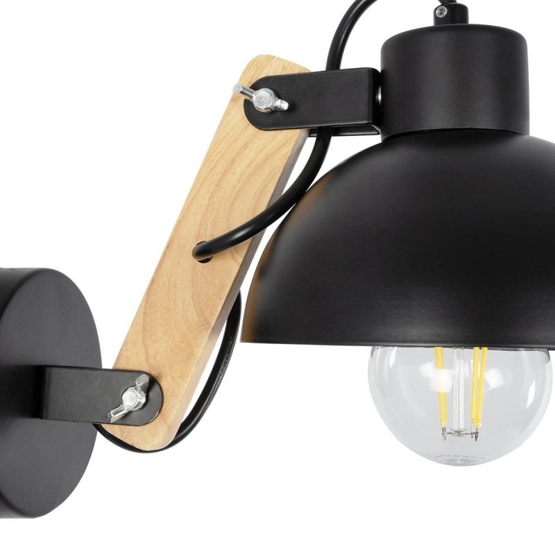 GloboStar® GRANT 00902 Μοντέρνο Επιτοίχιο Φωτιστικό Απλίκα Μονόφωτο 1 x E27 IP20 Μαύρο Μέταλλο με Μπεζ Ξύλο - Μ15 x Π36 x Υ12cm