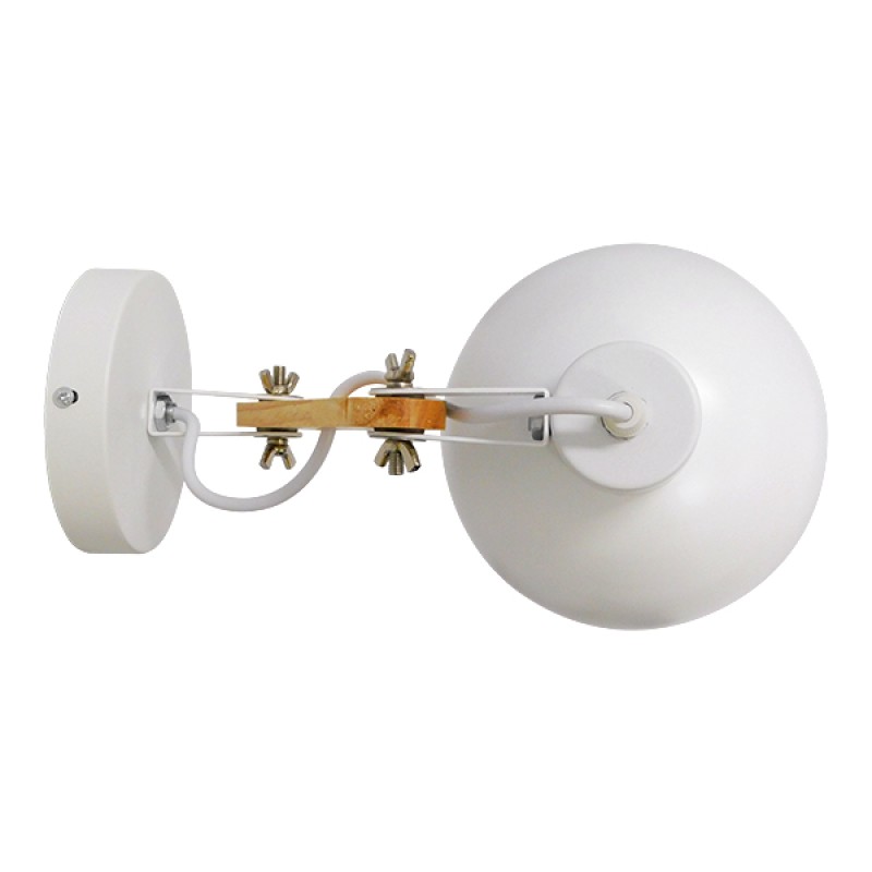 GloboStar® GRANT 00903 Μοντέρνο Επιτοίχιο Φωτιστικό Απλίκα Μονόφωτο 1 x E27 IP20 Λευκό Μέταλλο με Μπεζ Ξύλο - Μ15 x Π36 x Υ12cm