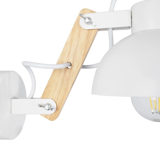 GloboStar® GRANT 00903 Μοντέρνο Επιτοίχιο Φωτιστικό Απλίκα Μονόφωτο 1 x E27 IP20 Λευκό Μέταλλο με Μπεζ Ξύλο - Μ15 x Π36 x Υ12cm