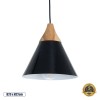 GloboStar® SHADE 00906 Μοντέρνο Κρεμαστό Φωτιστικό Καμπάνα Μονόφωτο 1 x E27 IP20 Μαύρο Μέταλλο με Μπεζ Ξύλο - Μ23 x Π23 x Υ22cm