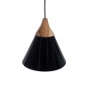 GloboStar® SHADE 00906 Μοντέρνο Κρεμαστό Φωτιστικό Καμπάνα Μονόφωτο 1 x E27 IP20 Μαύρο Μέταλλο με Μπεζ Ξύλο - Μ23 x Π23 x Υ22cm