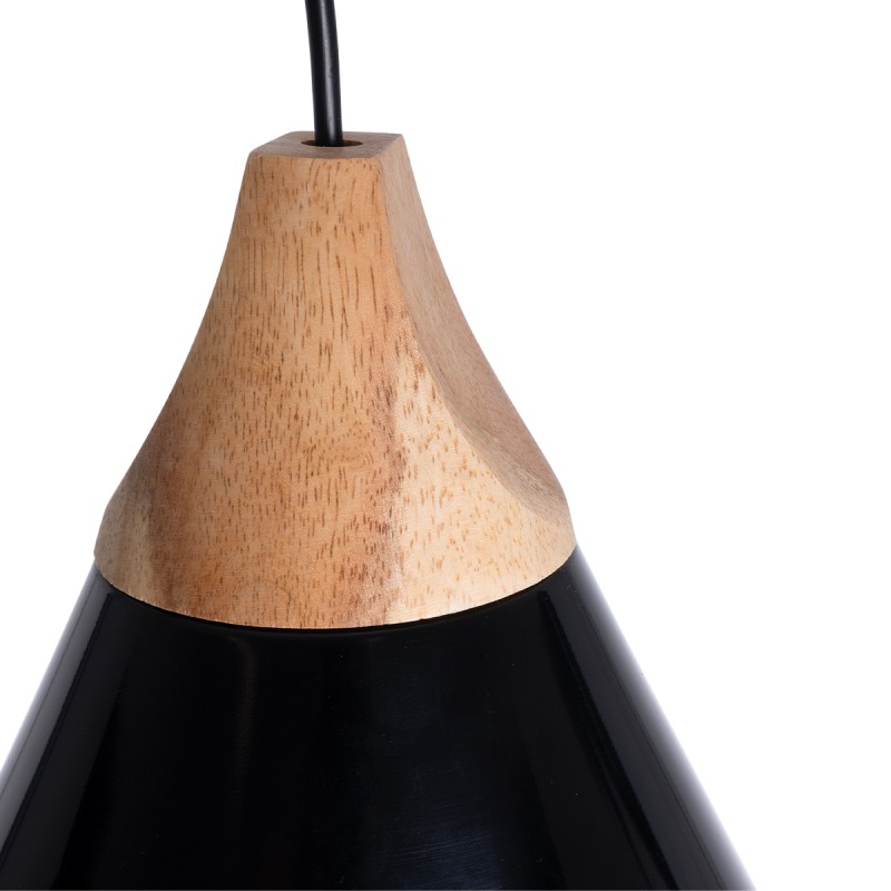 GloboStar® SHADE 00906 Μοντέρνο Κρεμαστό Φωτιστικό Καμπάνα Μονόφωτο 1 x E27 IP20 Μαύρο Μέταλλο με Μπεζ Ξύλο - Μ23 x Π23 x Υ22cm