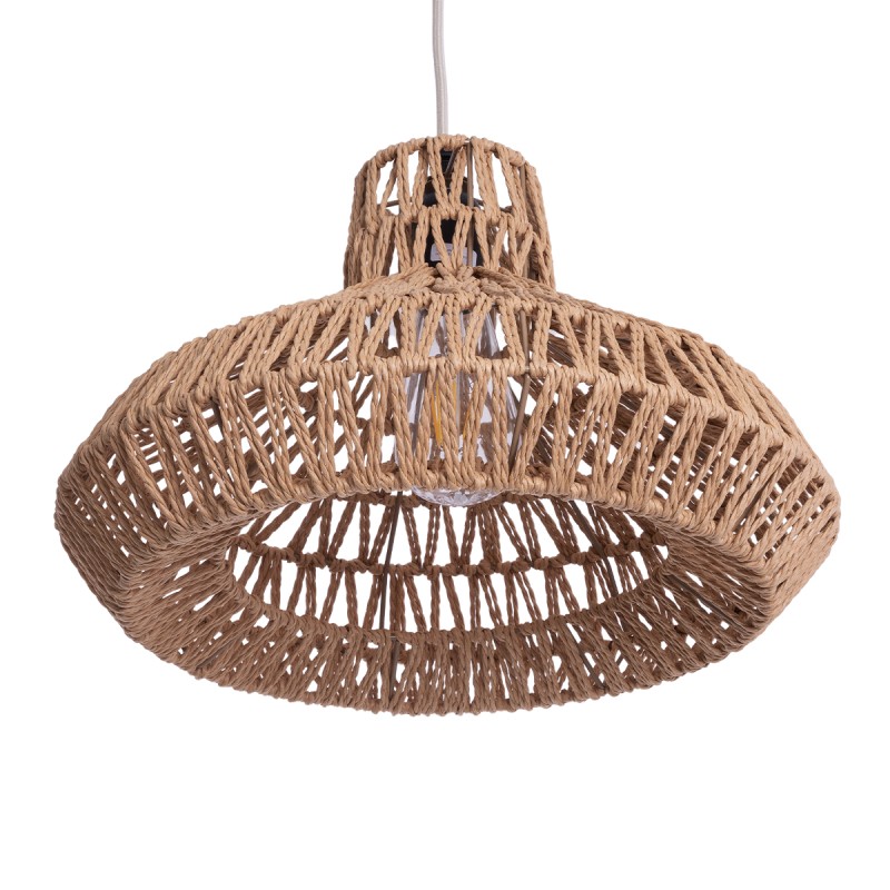 GloboStar® JENSON 00910 Boho Κρεμαστό Φωτιστικό Πλέγμα Μονόφωτο 1 x E27 IP20 Μπεζ Σχοινί - Μ38 x Π38 x Υ24cm