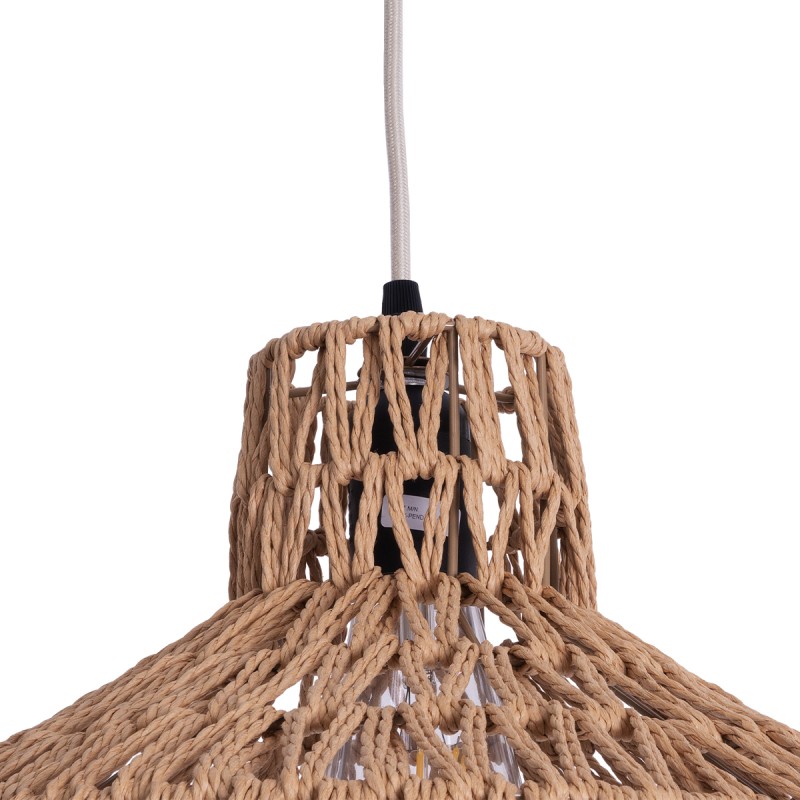 GloboStar® JENSON 00910 Boho Κρεμαστό Φωτιστικό Πλέγμα Μονόφωτο 1 x E27 IP20 Μπεζ Σχοινί - Μ38 x Π38 x Υ24cm