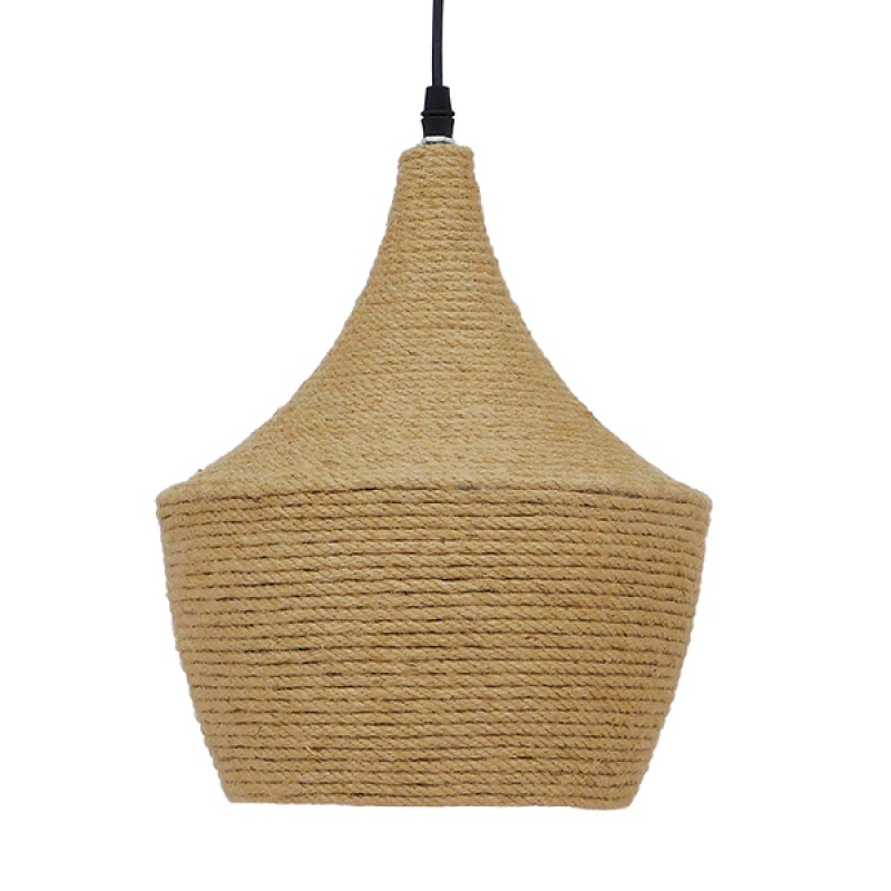 GloboStar® SHANGHAI ROPE 00916 Boho Κρεμαστό Φωτιστικό Καμπάνα Μονόφωτο 1 x E27 IP20 Μπεζ Σχοινί - Μ24 x Π24 x Υ30cm