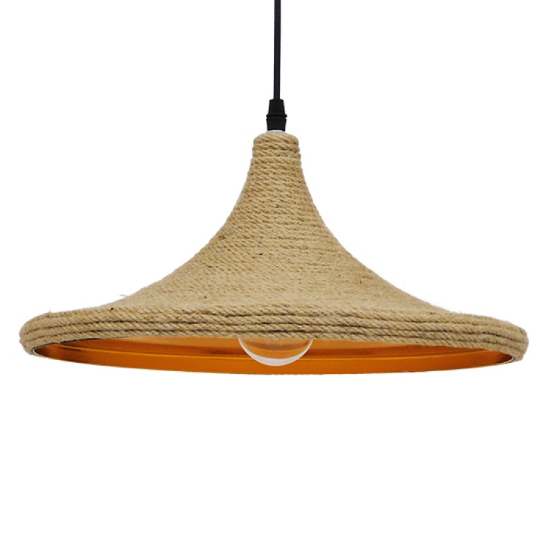 GloboStar® SHANGHAI ROPE 00917 Boho Κρεμαστό Φωτιστικό Καμπάνα Μονόφωτο 1 x E27 IP20 Μπεζ Σχοινί - Μ37 x Π37 x Υ20cm