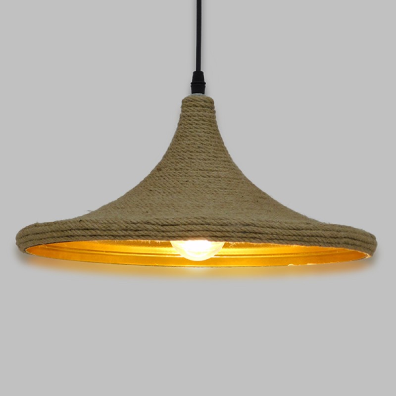 GloboStar® SHANGHAI ROPE 00917 Boho Κρεμαστό Φωτιστικό Καμπάνα Μονόφωτο 1 x E27 IP20 Μπεζ Σχοινί - Μ37 x Π37 x Υ20cm