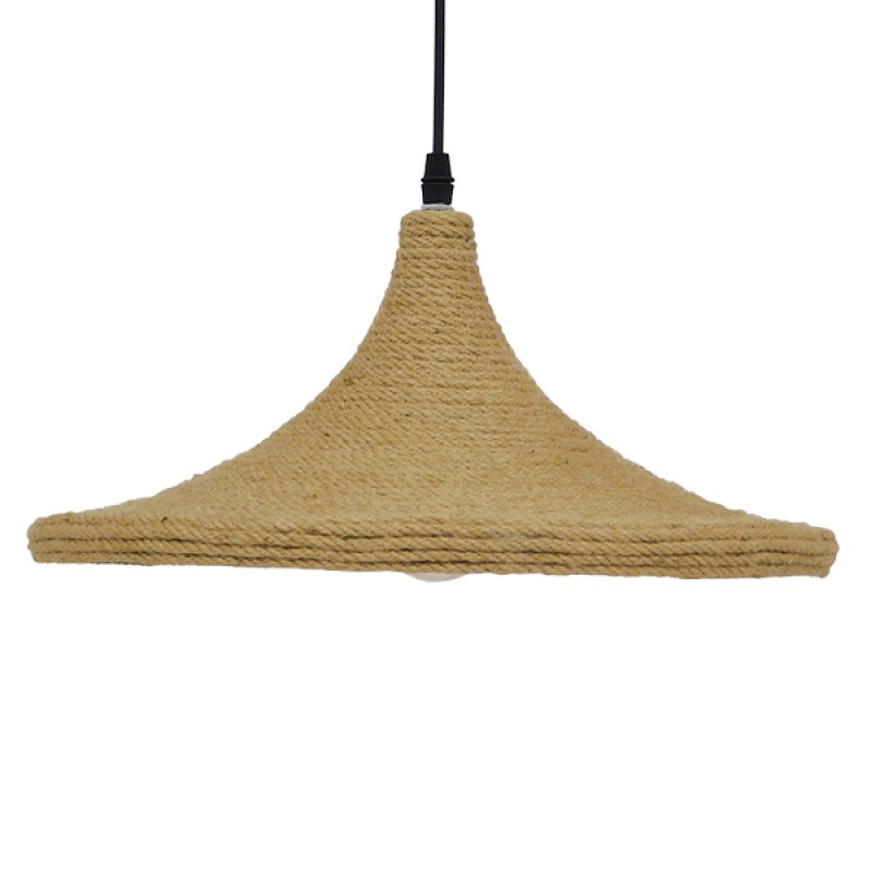 GloboStar® SHANGHAI ROPE 00917 Boho Κρεμαστό Φωτιστικό Καμπάνα Μονόφωτο 1 x E27 IP20 Μπεζ Σχοινί - Μ37 x Π37 x Υ20cm