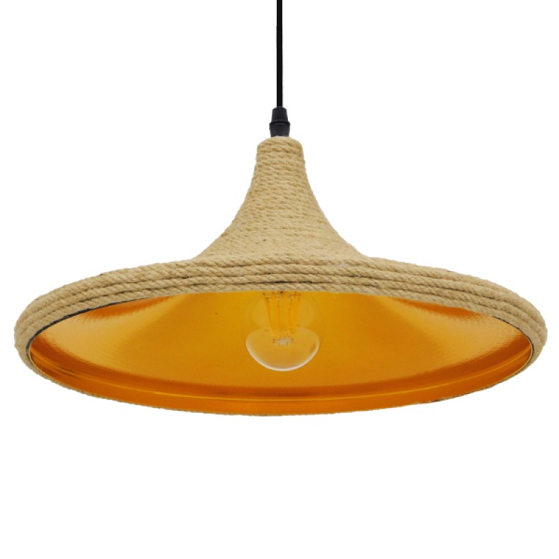 GloboStar® SHANGHAI ROPE 00917 Boho Κρεμαστό Φωτιστικό Καμπάνα Μονόφωτο 1 x E27 IP20 Μπεζ Σχοινί - Μ37 x Π37 x Υ20cm