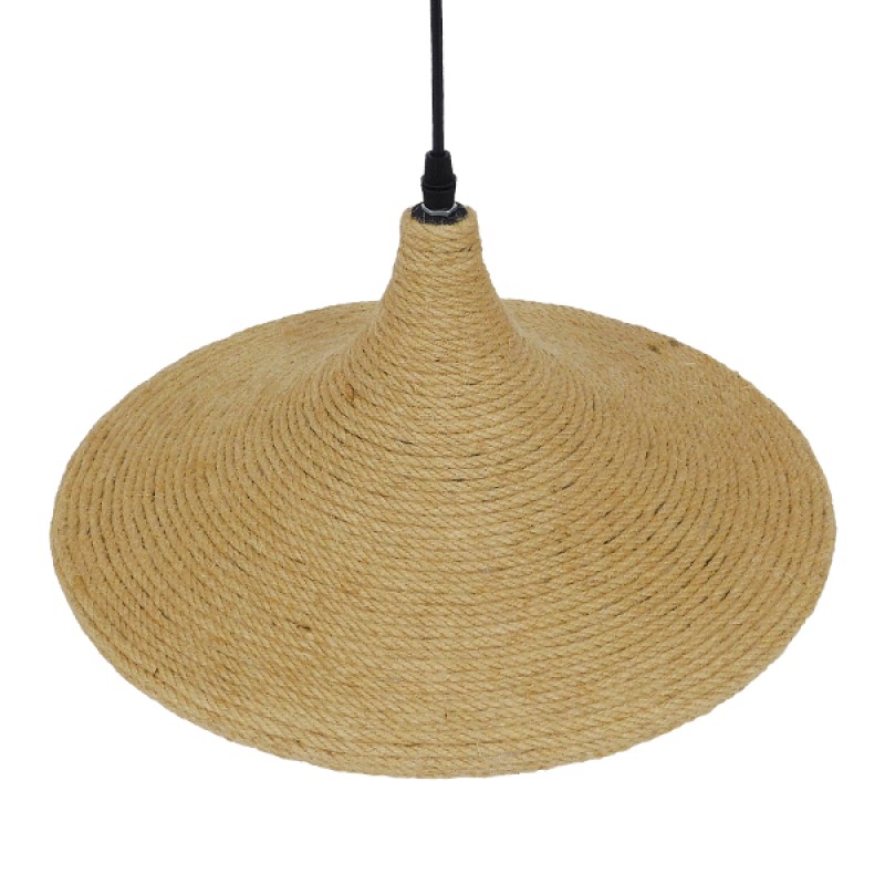 GloboStar® SHANGHAI ROPE 00917 Boho Κρεμαστό Φωτιστικό Καμπάνα Μονόφωτο 1 x E27 IP20 Μπεζ Σχοινί - Μ37 x Π37 x Υ20cm