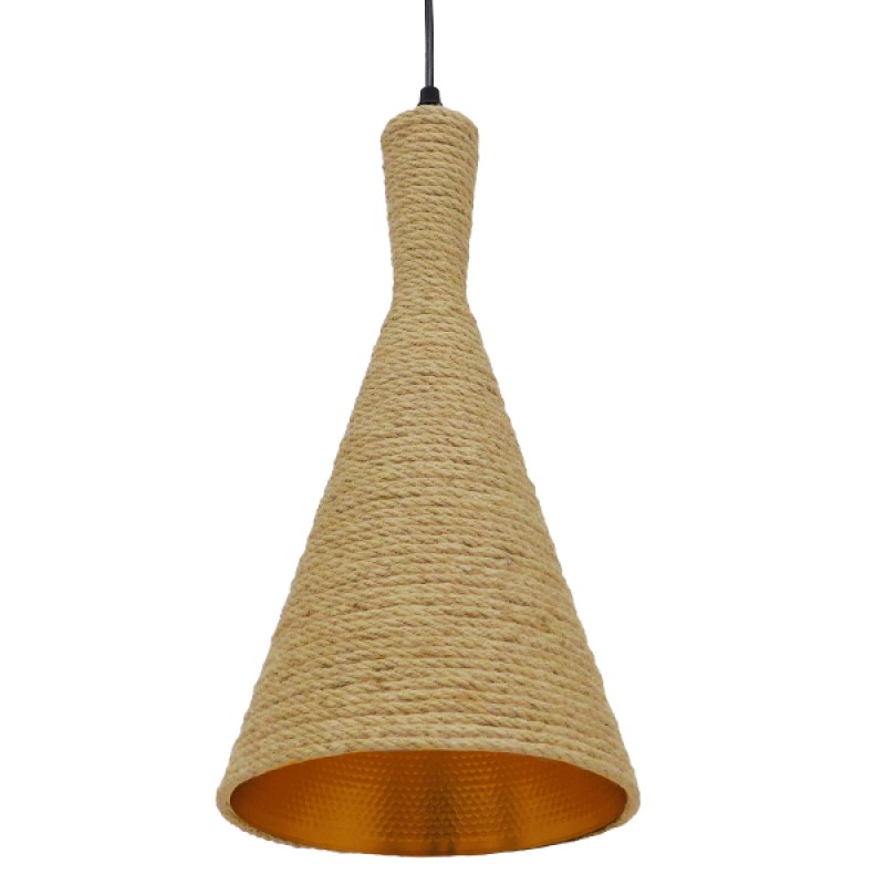 GloboStar® SHANGHAI ROPE 00918 Boho Κρεμαστό Φωτιστικό Καμπάνα Μονόφωτο 1 x E27 IP20 Μπεζ Σχοινί - Μ20 x Π20 x Υ39cm