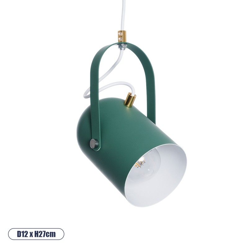 GloboStar® HAZEL 00928 Μοντέρνο Κρεμαστό Φωτιστικό Ανάρτηση Μονόφωτο 1 x E27 IP20 Πράσινο, Άσπρο & Χρυσό Μέταλλο - Μ12 x Π12 x Υ27cm