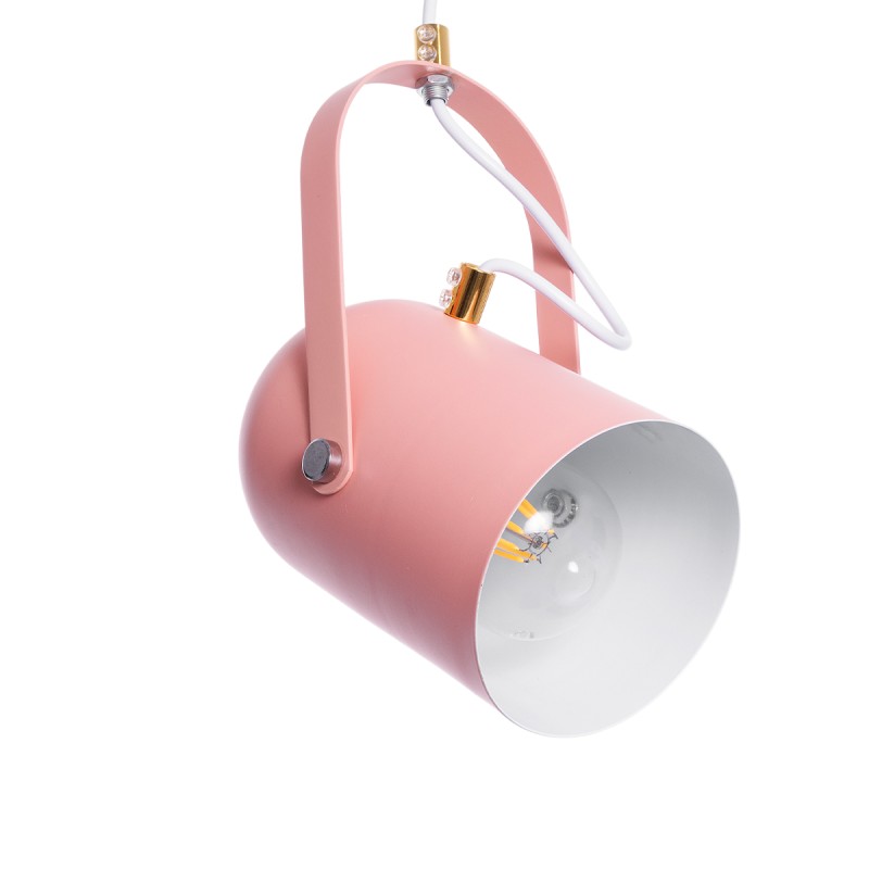 GloboStar® HAZEL 00929 Μοντέρνο Κρεμαστό Φωτιστικό Ανάρτηση Μονόφωτο 1 x E27 IP20 Ροζ, Άσπρο & Χρυσό Μέταλλο - Μ12 x Π12 x Υ27cm