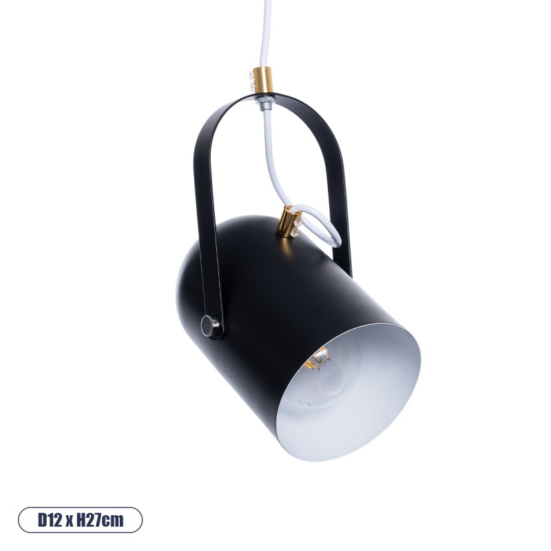 GloboStar® HAZEL 00930 Μοντέρνο Κρεμαστό Φωτιστικό Ανάρτηση Μονόφωτο 1 x E27 IP20 Μαύρο, Άσπρο & Χρυσό Μέταλλο - Μ12 x Π12 x Υ27cm