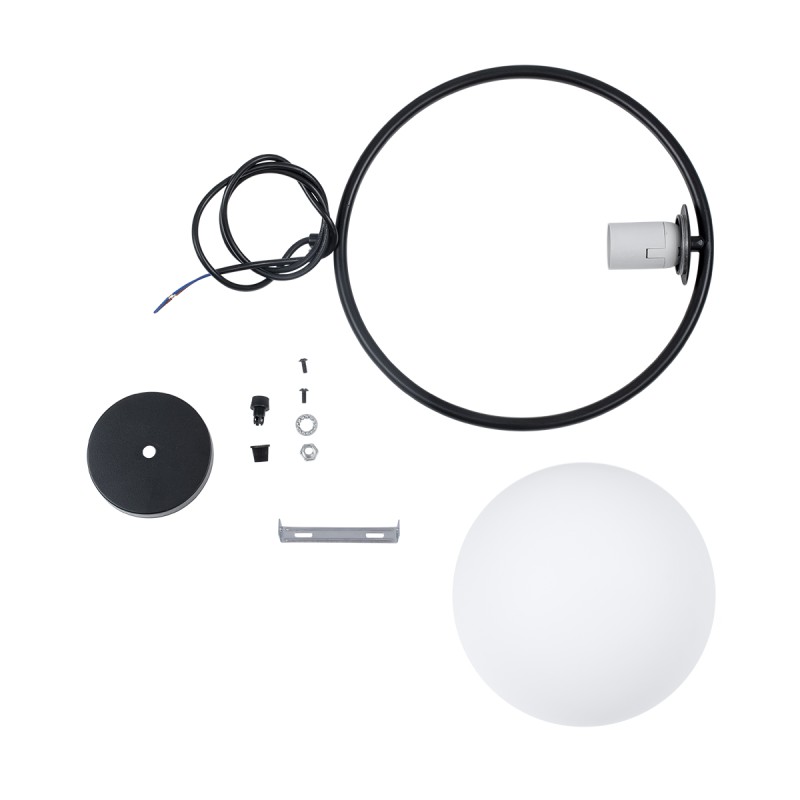 GloboStar® MADRID 00931 Μοντέρνο Κρεμαστό Φωτιστικό Μπάλα Μονόφωτο 1 x E27 IP20 Μαύρο Μέταλλο με Λευκό Γυαλί - Μ30 x Π20 x Υ30cm