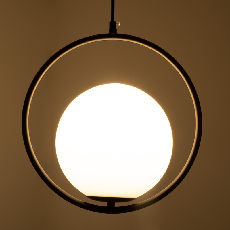 GloboStar® MADRID 00931 Μοντέρνο Κρεμαστό Φωτιστικό Μπάλα Μονόφωτο 1 x E27 IP20 Μαύρο Μέταλλο με Λευκό Γυαλί - Μ30 x Π20 x Υ30cm