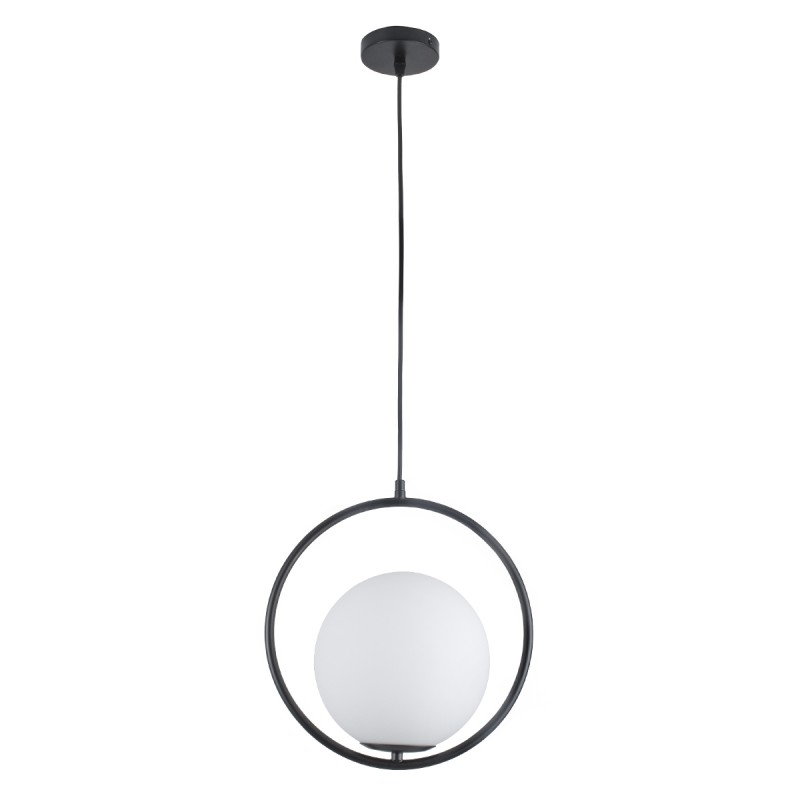 GloboStar® MADRID 00931 Μοντέρνο Κρεμαστό Φωτιστικό Μπάλα Μονόφωτο 1 x E27 IP20 Μαύρο Μέταλλο με Λευκό Γυαλί - Μ30 x Π20 x Υ30cm