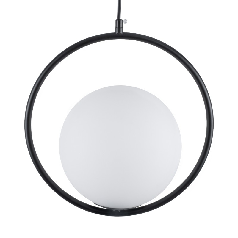 GloboStar® MADRID 00931 Μοντέρνο Κρεμαστό Φωτιστικό Μπάλα Μονόφωτο 1 x E27 IP20 Μαύρο Μέταλλο με Λευκό Γυαλί - Μ30 x Π20 x Υ30cm