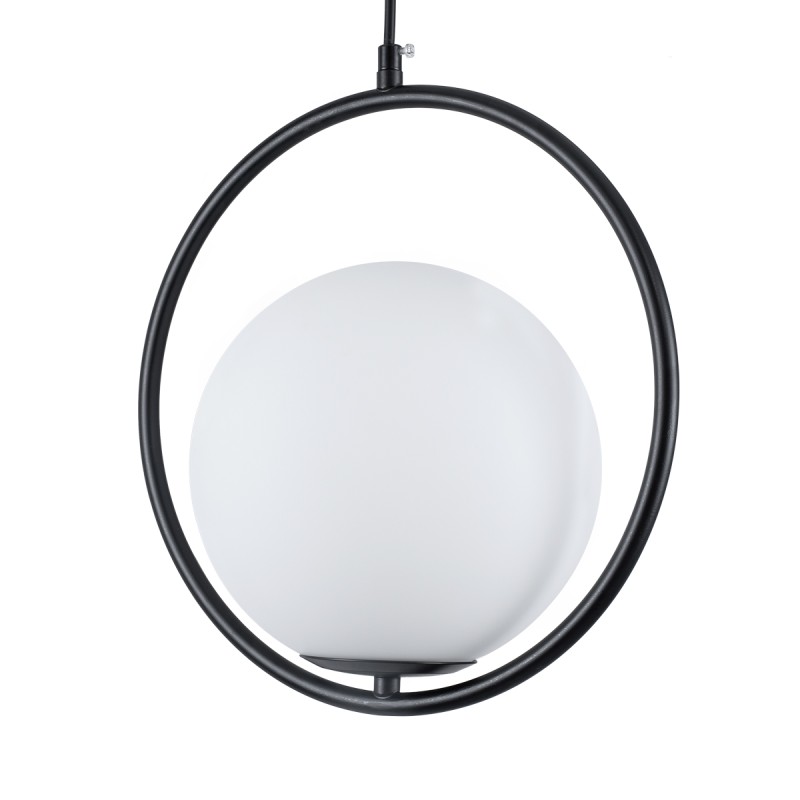 GloboStar® MADRID 00931 Μοντέρνο Κρεμαστό Φωτιστικό Μπάλα Μονόφωτο 1 x E27 IP20 Μαύρο Μέταλλο με Λευκό Γυαλί - Μ30 x Π20 x Υ30cm