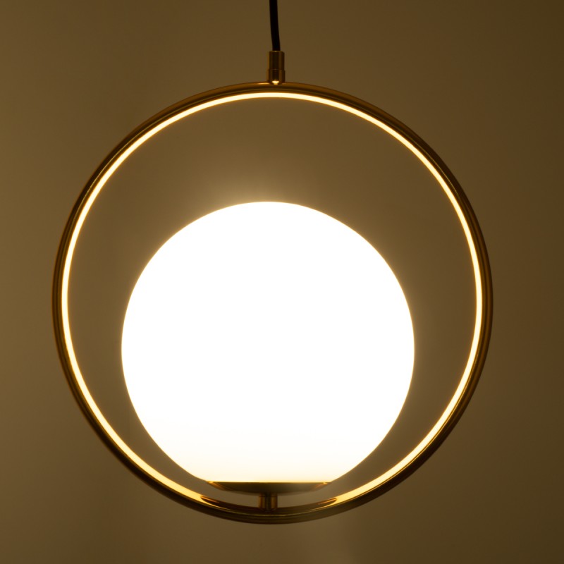 GloboStar® MADRID 00932 Μοντέρνο Κρεμαστό Φωτιστικό Μπάλα Μονόφωτο 1 x E27 IP20 Χρυσό Μέταλλο με Λευκό Γυαλί - Μ30 x Π20 x Υ30cm