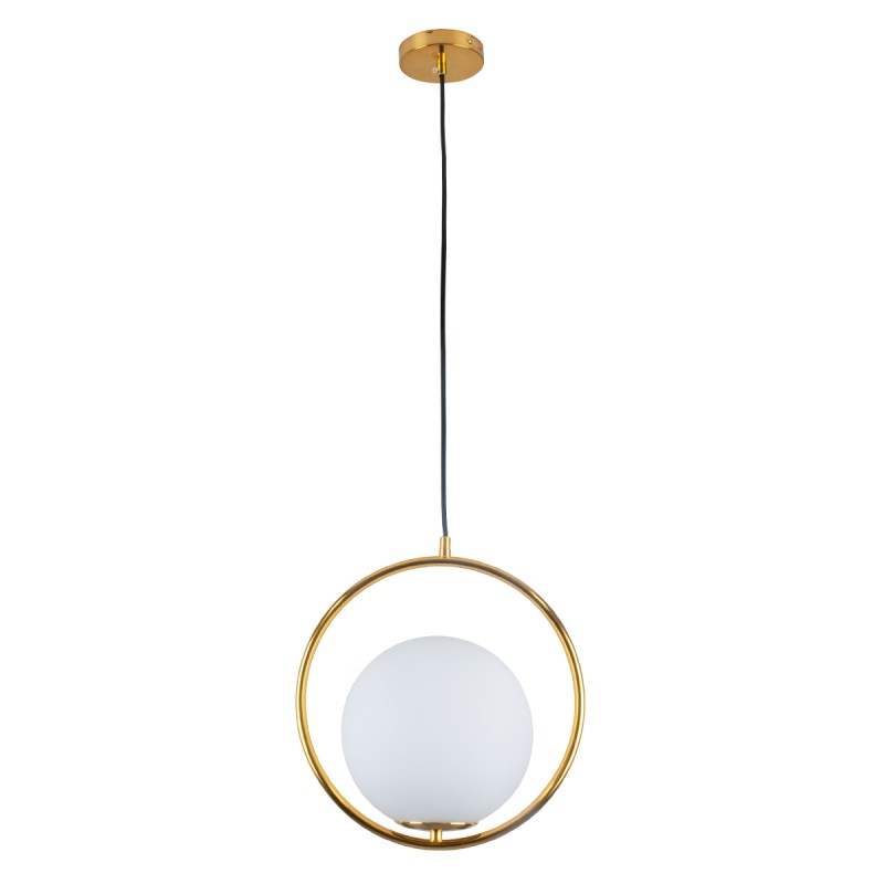 GloboStar® MADRID 00932 Μοντέρνο Κρεμαστό Φωτιστικό Μπάλα Μονόφωτο 1 x E27 IP20 Χρυσό Μέταλλο με Λευκό Γυαλί - Μ30 x Π20 x Υ30cm