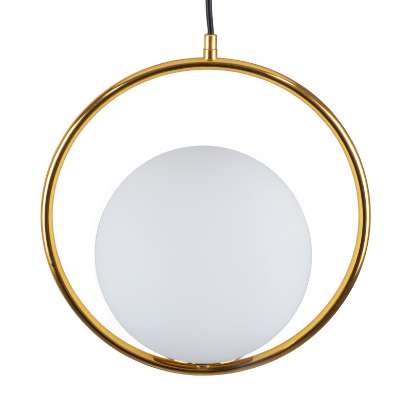 GloboStar® MADRID 00932 Μοντέρνο Κρεμαστό Φωτιστικό Μπάλα Μονόφωτο 1 x E27 IP20 Χρυσό Μέταλλο με Λευκό Γυαλί - Μ30 x Π20 x Υ30cm