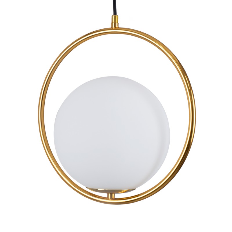 GloboStar® MADRID 00932 Μοντέρνο Κρεμαστό Φωτιστικό Μπάλα Μονόφωτο 1 x E27 IP20 Χρυσό Μέταλλο με Λευκό Γυαλί - Μ30 x Π20 x Υ30cm