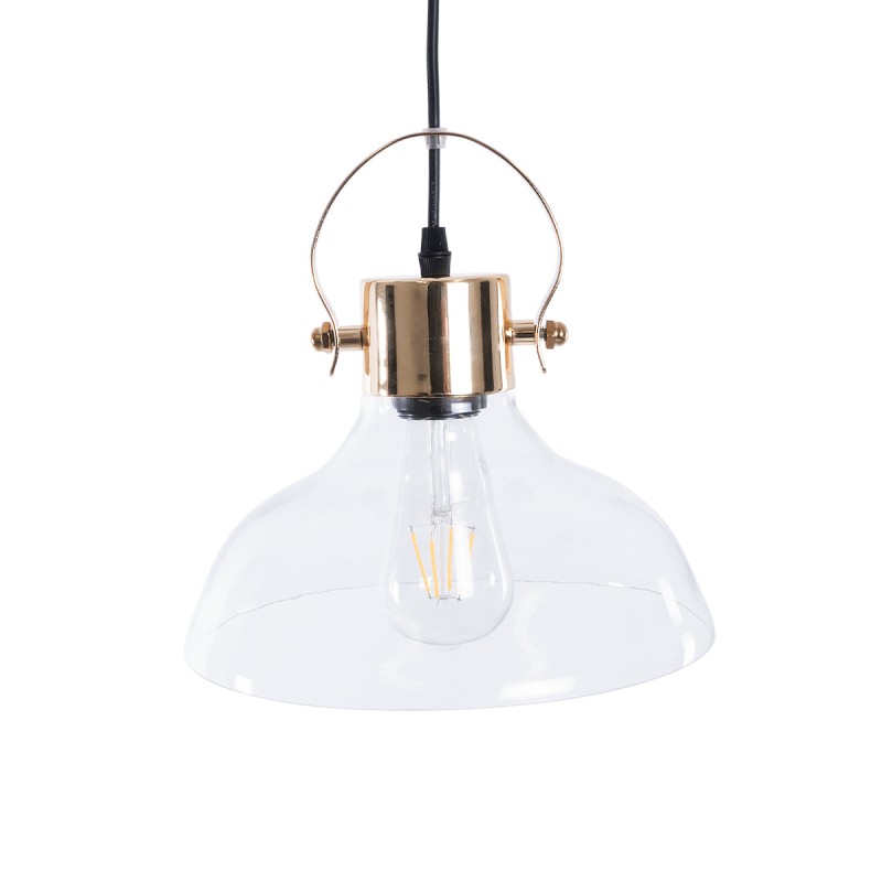 GloboStar® JAVER 00933 Vintage Κρεμαστό Φωτιστικό Καμπάνα Μονόφωτο 1 x E27 IP20 Διάφανο Γυαλί με Χάλκινο Μέταλλο - Μ24.5 x Π24.5 x Υ25cm