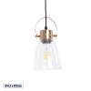 GloboStar® JAVER 00934 Vintage Κρεμαστό Φωτιστικό Καμπάνα Μονόφωτο 1 x E27 IP20 Διάφανο Γυαλί με Χάλκινο Μέταλλο - Μ14.5 x Π14.5 x Υ28cm